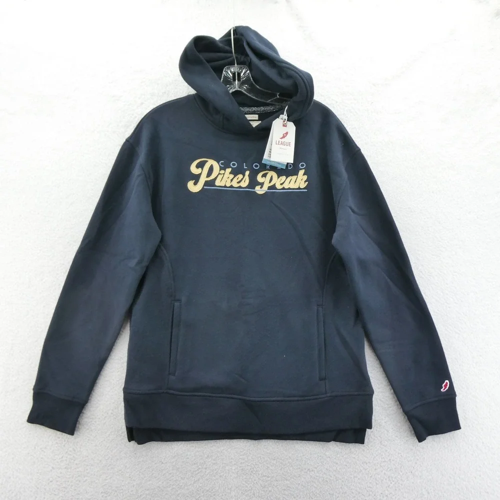 League Hoodie Womens Medium Pikes Peak Colorado Navy Blue Recycled Cotton‎ Blend